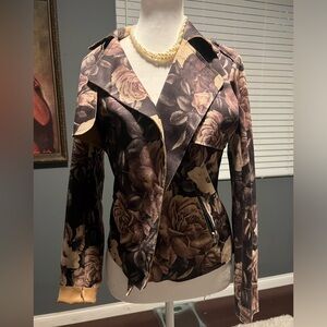 Faux suede rose print jacket. Size Small NWOT